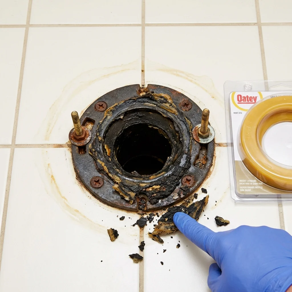 Failed wax ring showing water seepage at the base of a toilet in a Livingston, MT home